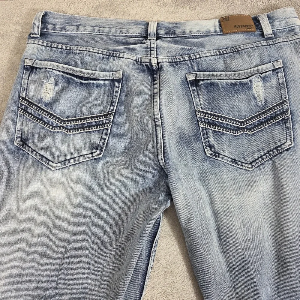Flypaper Jeans Men's 40x32 Straight Fit Distressed‎ Embroidered Pockets Ripped